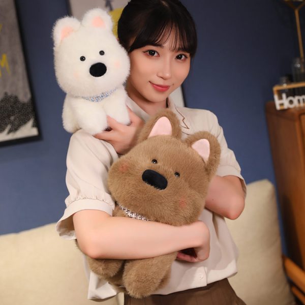 White and Brown Dog Shape Plush Soft Toy Interior Gift Celebration Cute Cushion Living Room Decor - Image 4