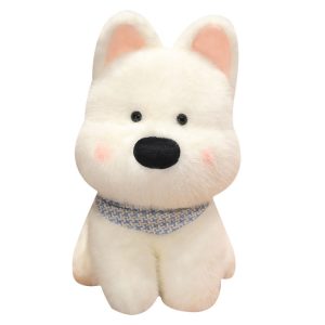 White and Brown Dog Shape Plush Soft Toy Interior Gift Celebration Cute Cushion Living Room Decor