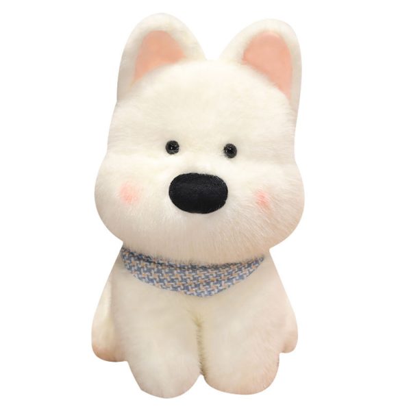 White and Brown Dog Shape Plush Soft Toy Interior Gift Celebration Cute Cushion Living Room Decor