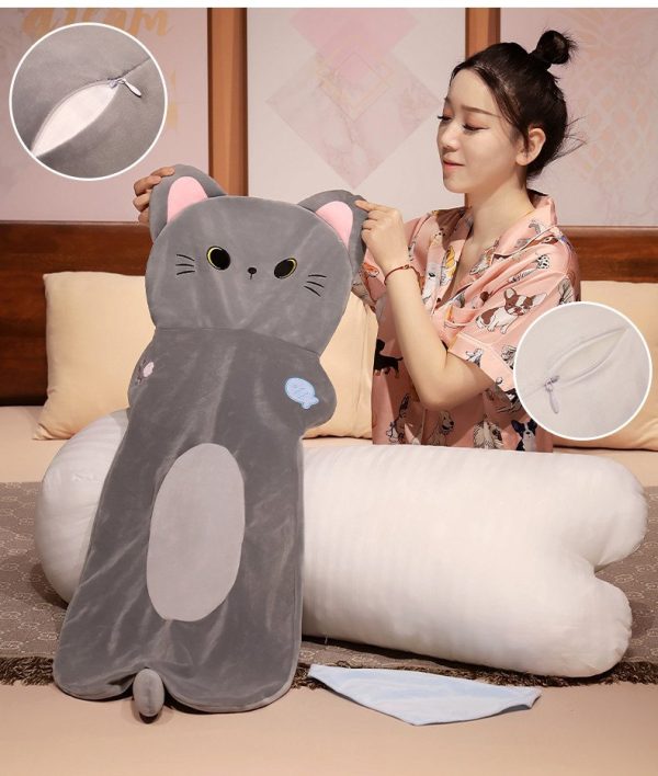 Fluffy stuffed cat toy, cute cartoon, long body pillow, for women, bedroom interior, stylish, gift - Image 8