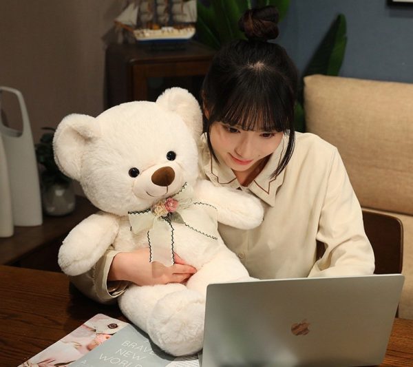 Cute bear plush toy with ribbon for children, holding, fluffy, celebration, gift, interior, present - Image 8