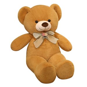 Cute bear plush toy with ribbon for children, holding, fluffy, celebration, gift, interior, present