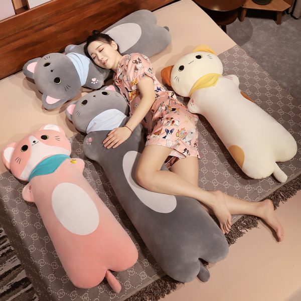 Fluffy stuffed cat toy, cute cartoon, long body pillow, for women, bedroom interior, stylish, gift - Image 3