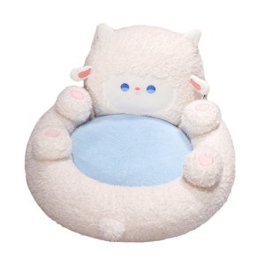 A fluffy cushion with a cute panda design. Fall/Winter interior sofa. Cute comfort. Comfortable relaxation.