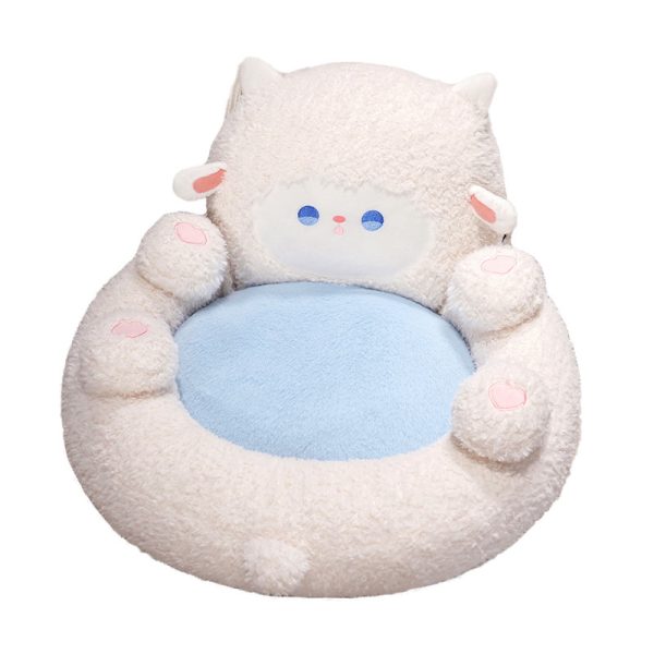 A fluffy cushion with a cute panda design. Fall/Winter interior sofa. Cute comfort. Comfortable relaxation.