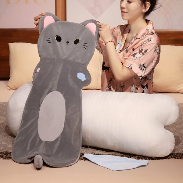 Fluffy stuffed cat toy, cute cartoon, long body pillow, for women, bedroom interior, stylish, gift - Image 6