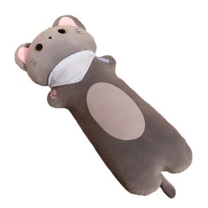 Fluffy stuffed cat toy, cute cartoon, long body pillow, for women, bedroom interior, stylish, gift